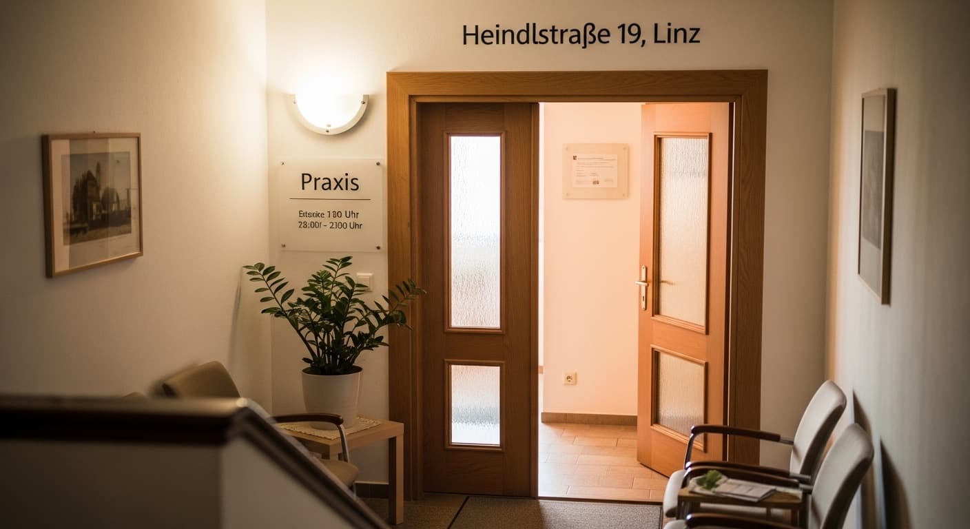 Eingang und Wartebereich der Praxis Heindlstraße 19, 4040 Linz